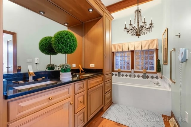 204 S Links Ave, Twp Of But Nw, PA 16001 - full bath featuring double vanity, a chandelier, and a garden tub