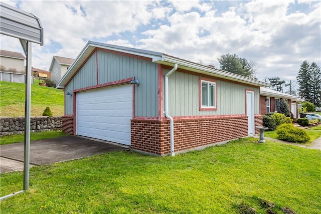 708 Washington St, Bentleyville, PA 15314 - view of property exterior with brick siding, a garage, and a lawn