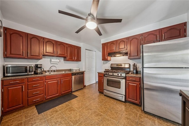 249 Laurie Dr, Penn Hills, PA 15235 - kitchen with appliances with stainless steel finishes, under cabinet range hood, and a ceiling fan