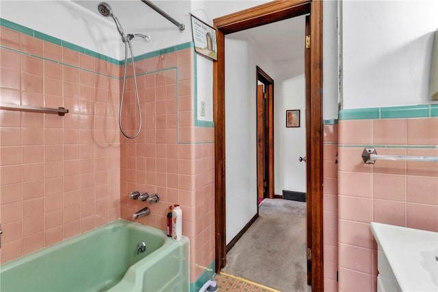 200 Champa St, Penn Hills, PA 15235 - full bath with shower / bath combination, vanity, and tile walls