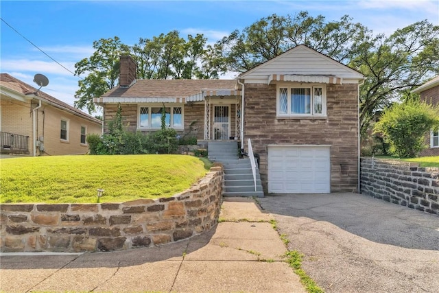 200 Champa St, Penn Hills, PA 15235 - split level home featuring a chimney, a garage, asphalt driveway, and a front lawn