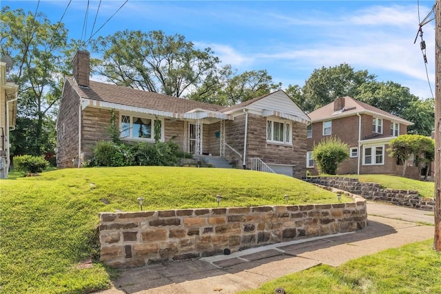 200 Champa St, Penn Hills, PA 15235 - view of front of house with a chimney, a front lawn, and a garage