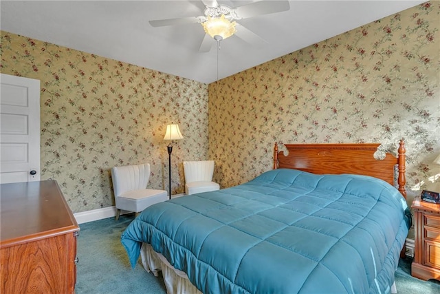 488 Buffalo St, Beaver, PA 15009 - bedroom with carpet, wallpapered walls, and a ceiling fan