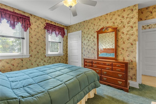 488 Buffalo St, Beaver, PA 15009 - bedroom with carpet flooring, ceiling fan, and wallpapered walls