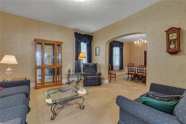 488 Buffalo St, Beaver, PA 15009 - living area with arched walkways, a chandelier, and carpet floors
