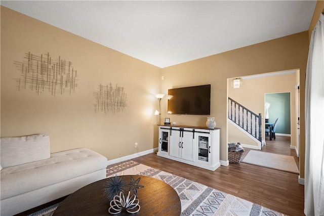 138 Crossridge Rd, Fallowfield, PA 15022 - living room featuring stairway and wood finished floors