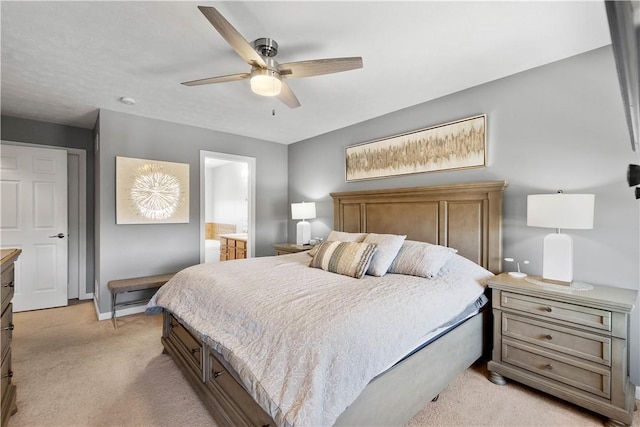 138 Crossridge Rd, Fallowfield, PA 15022 - bedroom with light carpet, a ceiling fan, and ensuite bathroom