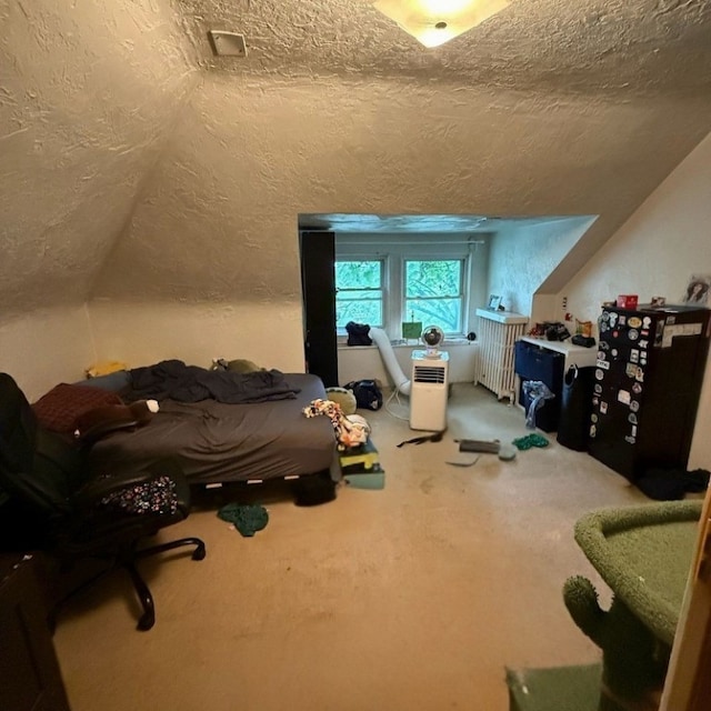 5837 Nicholson St, Squirrel Hill, PA 15217 - bedroom featuring a textured ceiling, carpet floors, and vaulted ceiling