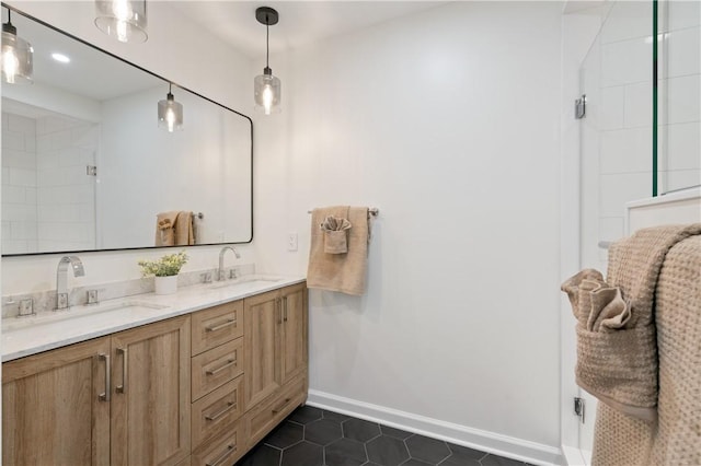 1278 Meadowbrook Dr, North Strabane, PA 15317 - bathroom with double vanity, tile patterned floors, and a shower with shower door
