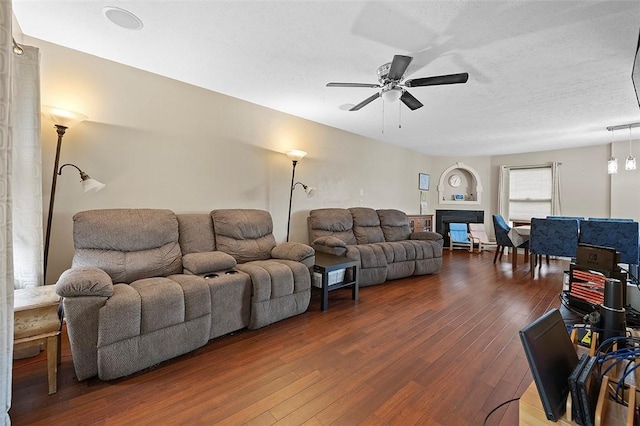 1071 Shawnee Ridge Dr, Cheswick, PA 15024 - living area with ceiling fan, wood finished floors, and a glass covered fireplace