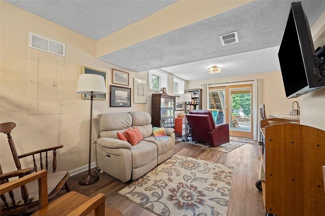 1071 Shawnee Ridge Dr, Cheswick, PA 15024 - living room with a textured ceiling, plenty of natural light, and wood finished floors