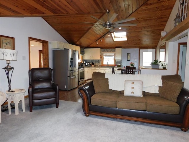 118 Harrison St, Elizabeth Twp/Boro, PA 15037 - living room featuring lofted ceiling, wooden ceiling, ceiling fan, and carpet floors