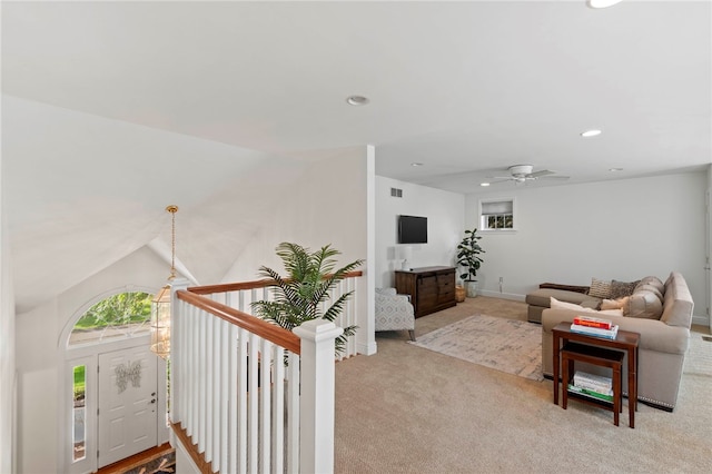 1413 Oak St, Oakmont, PA 15139 - carpeted living area with ceiling fan and recessed lighting