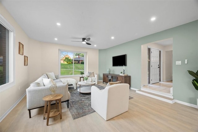 1014 Olga St, Ambridge, PA 15003 - living area featuring light wood-type flooring, ceiling fan, and recessed lighting