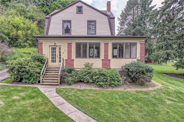860 W Ingomar Rd, Mccandless, PA 15237 - view of front of home with french doors, a front lawn, a chimney, and a gambrel roof