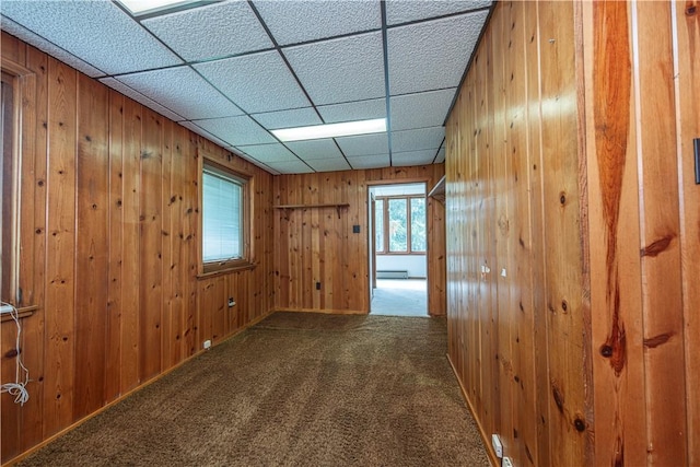 860 W Ingomar Rd, Mccandless, PA 15237 - carpeted spare room with wooden walls, a baseboard radiator, and a drop ceiling