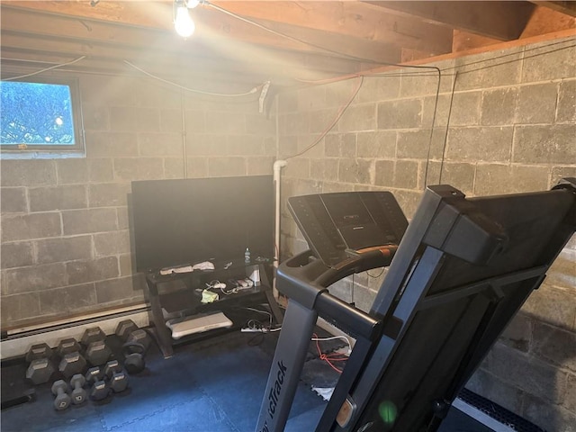 105 White Oak Dr, Twp Of But Se, PA 16001 - exercise area featuring concrete block wall and baseboard heating