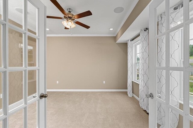 1103 Deerfield Dr, Franklin Park, PA 15143 - unfurnished room featuring a ceiling fan, crown molding, carpet floors, and recessed lighting