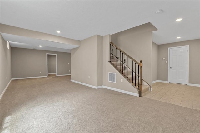 1103 Deerfield Dr, Franklin Park, PA 15143 - finished below grade area featuring carpet, recessed lighting, stairway, and tile patterned floors