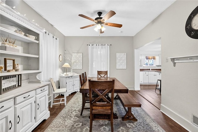 915 Summit St, Mckeesport, PA 15132 - dining room featuring a ceiling fan and dark wood-type flooring