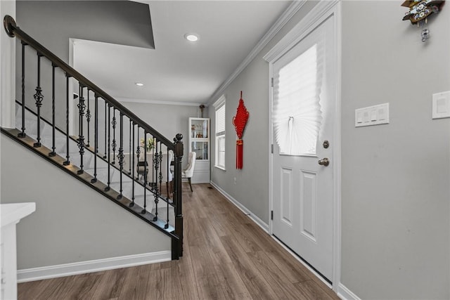 260 Lily Ridge Dr, North Strabane, PA 15317 - foyer entrance featuring wood finished floors, ornamental molding, stairs, and recessed lighting