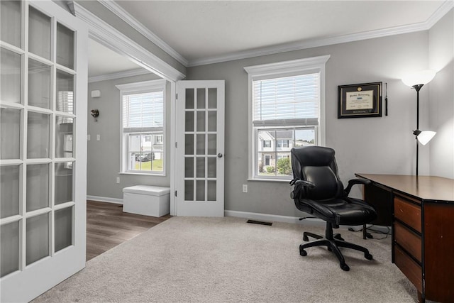 260 Lily Ridge Dr, North Strabane, PA 15317 - office featuring crown molding, carpet floors, and french doors