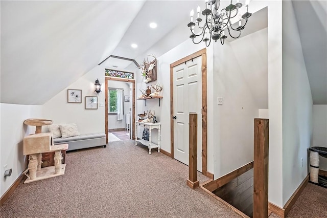 8995 Puritan Ln, Conneaut Twp, PA 16424 - bonus room with vaulted ceiling, carpet, a chandelier, and recessed lighting