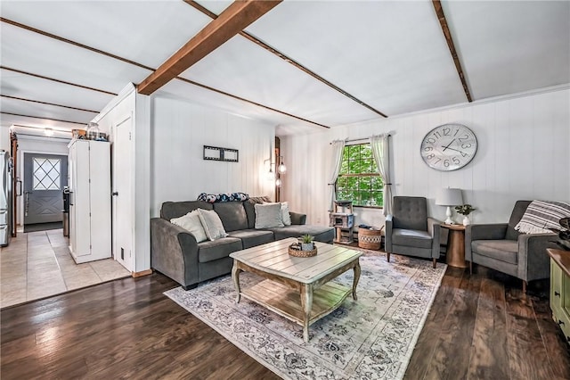 8995 Puritan Ln, Conneaut Twp, PA 16424 - living room with wood finished floors and beamed ceiling