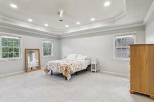 403 Worth Ct, Cranberry Twp, PA 16066 - bedroom with ornamental molding, a raised ceiling, and recessed lighting