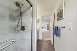 403 Worth Ct, Cranberry Twp, PA 16066 - full bath with a shower stall and wood finished floors