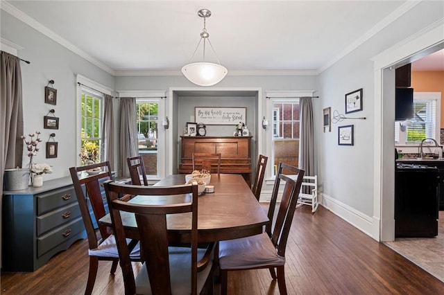 120 Euclid Ave, Sharon, PA 16146 - dining space featuring dark wood-style flooring, healthy amount of natural light, and ornamental molding