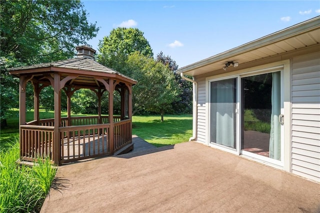 4852 Thomason Rd, South Pymatuning Twp, PA 16150 - wooden terrace with a gazebo, a lawn, and a patio area