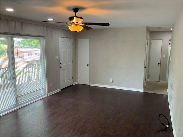 634 Idaho Ave, Verona, PA 15147 - unfurnished living room with dark wood-style flooring, ceiling fan, and recessed lighting