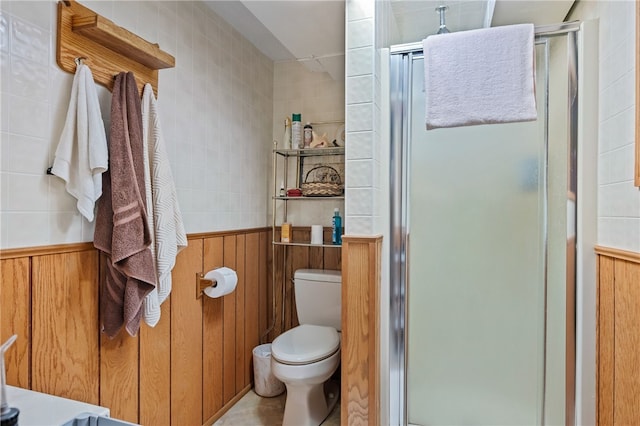 2666 Pointview Dr, Hampton, PA 15101 - bathroom with a stall shower, wooden walls, and wainscoting