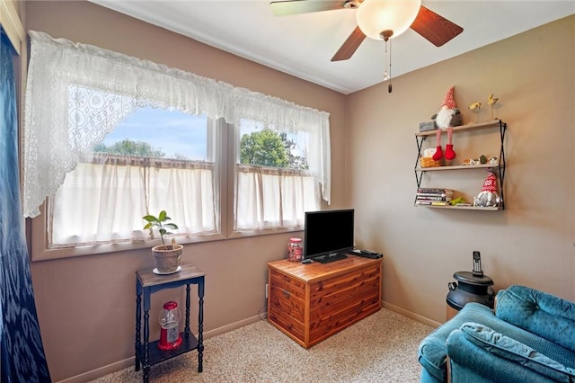 817 E Jamestown Rd, Green Twp, PA 16134 - living area featuring carpet floors and a ceiling fan