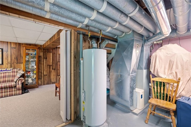 817 E Jamestown Rd, Green Twp, PA 16134 - unfinished below grade area with water heater, wooden walls, and heating unit