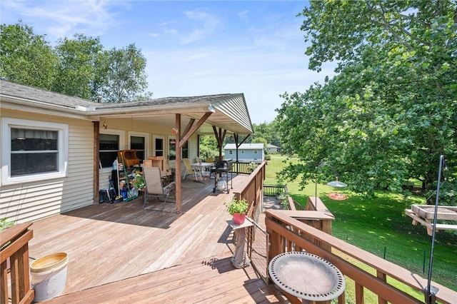817 E Jamestown Rd, Green Twp, PA 16134 - deck featuring outdoor dining area and a yard