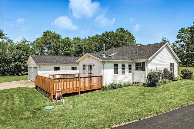2801 Valley View Rd, South Pymatuning Twp, PA 16150 - back of property featuring roof with shingles, a wooden deck, and a lawn