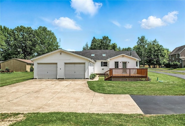 2801 Valley View Rd, South Pymatuning Twp, PA 16150 - view of front of home featuring a wooden deck, a front yard, and a garage