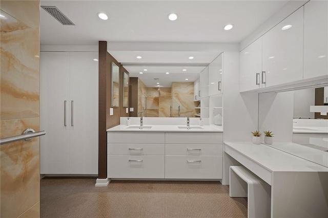 316 Beaver St Unit 301, Sewickley, PA 15143 - full bathroom with vanity, a marble finish shower, and recessed lighting