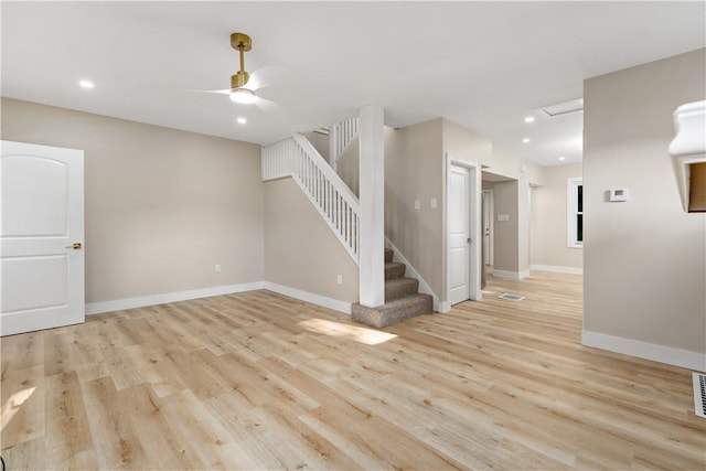 3656 Baytree, Observatory Hill, PA 15214 - below grade area with ceiling fan, light wood-style flooring, stairway, and recessed lighting