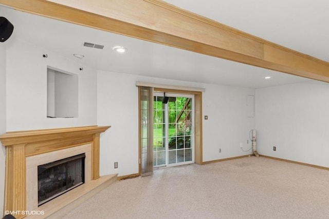82 Monmouth Dr, Cranberry Twp, PA 16066 - unfurnished living room with carpet, a high end fireplace, and recessed lighting
