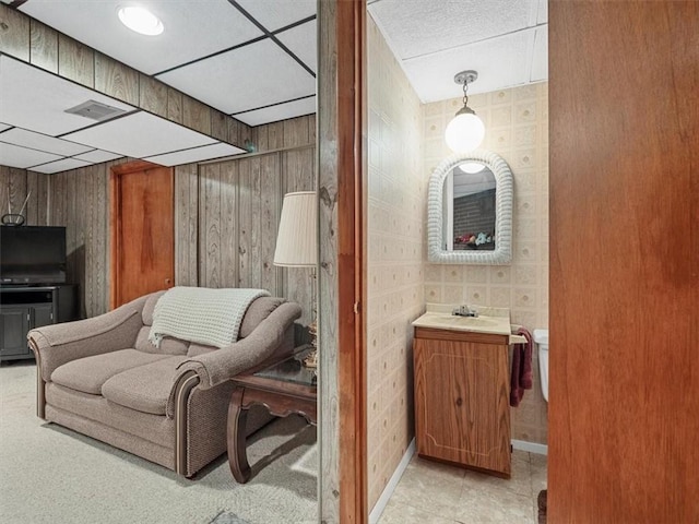 823 Clearview Dr, Penn Hills, PA 15147 - bathroom featuring vanity and a drop ceiling
