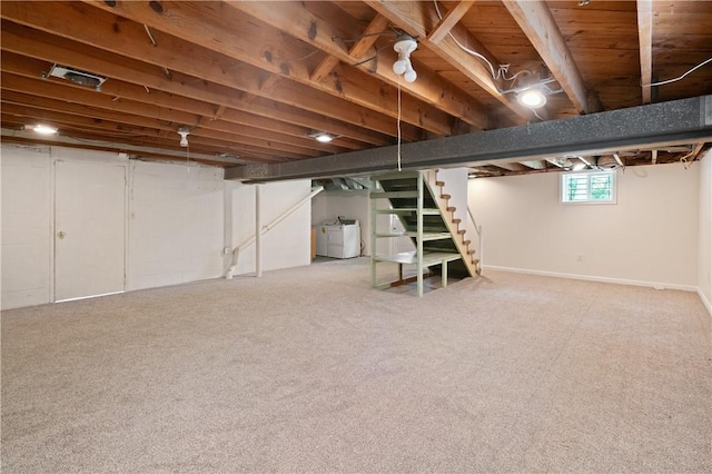 6623 Rosemoor St, Squirrel Hill, PA 15217 - below grade area with washing machine and dryer, stairs, and carpet floors