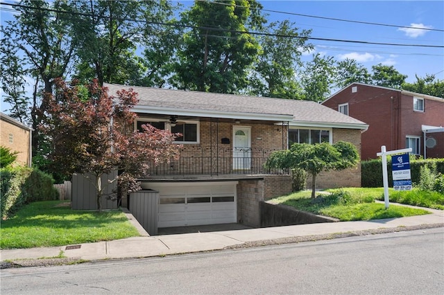 6623 Rosemoor St, Squirrel Hill, PA 15217 - view of front of house featuring a garage, brick siding, concrete driveway, and a front lawn