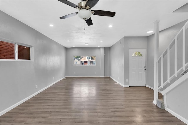 1406 Broadway Ave, Stowe Twp, PA 15136 - foyer entrance with stairs, wood finished floors, ceiling fan, and recessed lighting