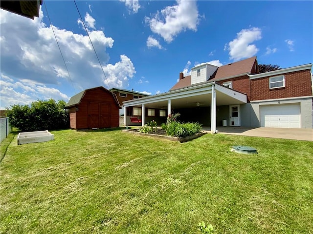 90 Steubenville Pike, Hanover Twp, PA 15021 - back of house featuring a storage shed, a chimney, and brick siding