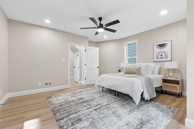 241 S Starr Ave, Avalon, PA 15202 - bedroom with light wood-type flooring, recessed lighting, and ceiling fan