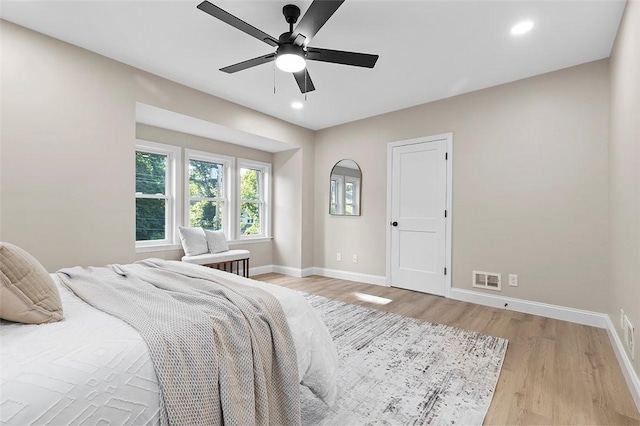 241 S Starr Ave, Avalon, PA 15202 - bedroom with light wood-style floors, recessed lighting, and a ceiling fan