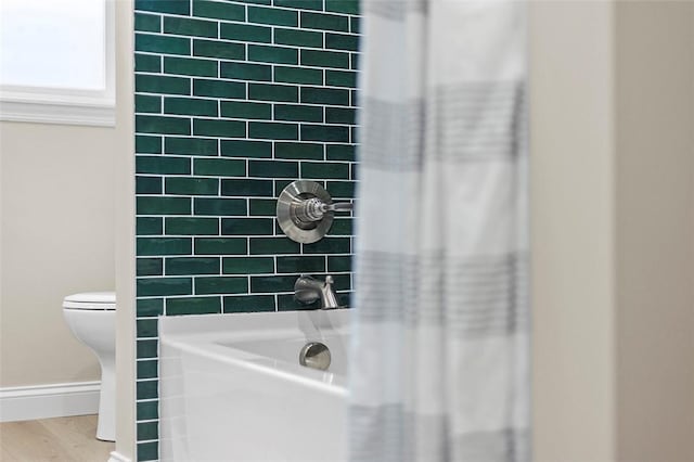 241 S Starr Ave, Avalon, PA 15202 - full bath with wood finished floors and shower / bath combination with curtain